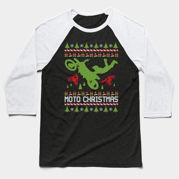 MOTO CHRISTMAS Baseball T-Shirt by OffRoadStyles